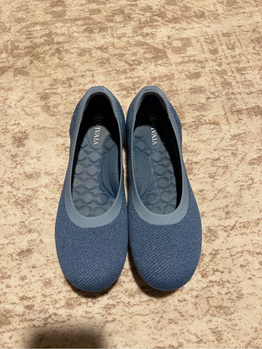 VIVAIA Blue Knit Slip-On Ballet Flats for Women (Claire)